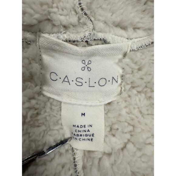 Caslon Soft Cozy Gray White Fleece Open Front Jacket Cardigan Size MED - Picture 8 of 9